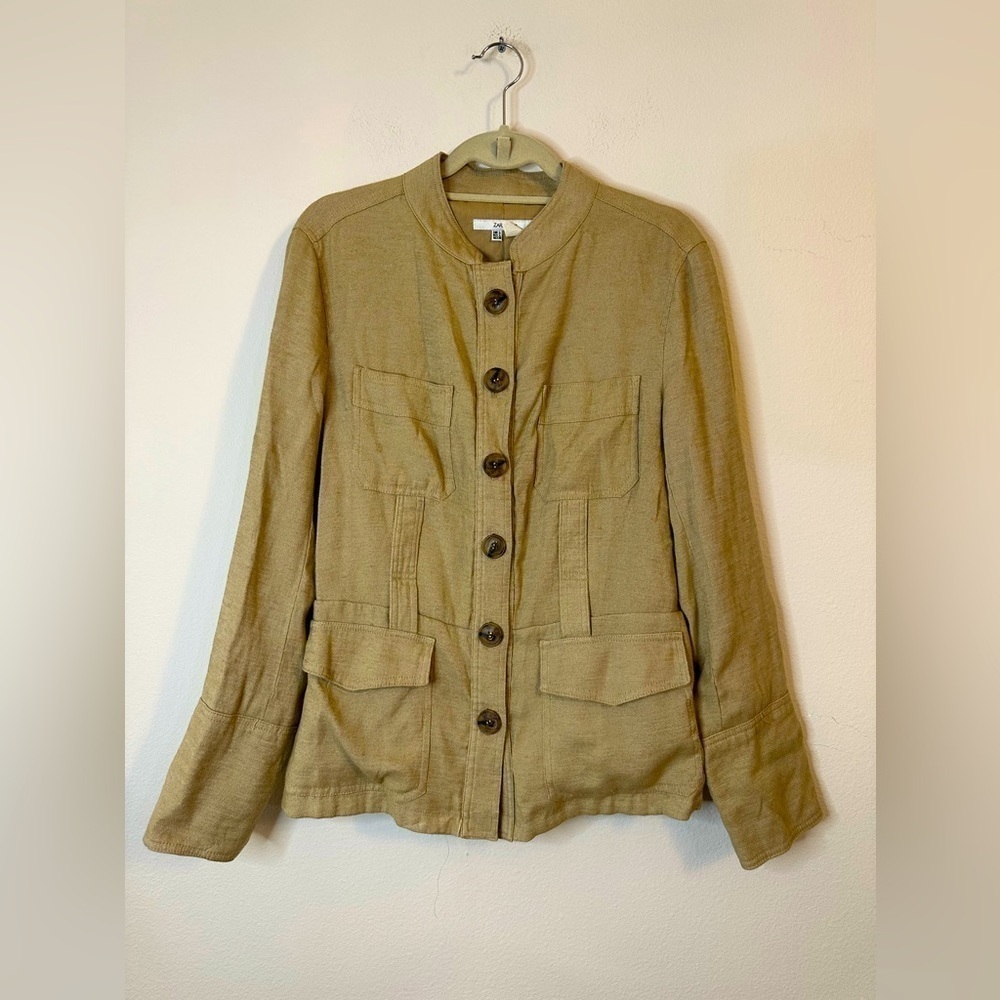 Zara Basic Linen Jacket Utility Jacket Size Large - image 1